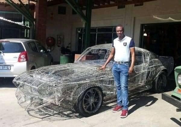 A talented man made a Ford car with wire